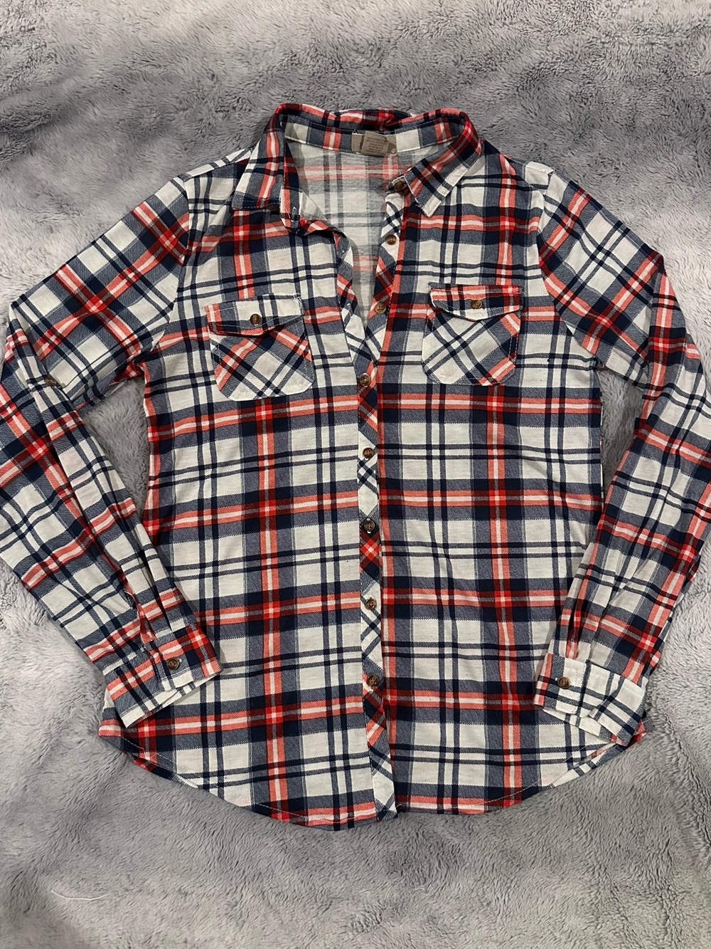 Passport Red, Navy & White Plaid Button-Down Shirt Size M